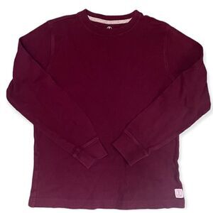 LANDS END SCHOOL UNIFORM BURGUNDY MAROON LONG SLEEVE THERMAL WAFFLE CREWNECK M